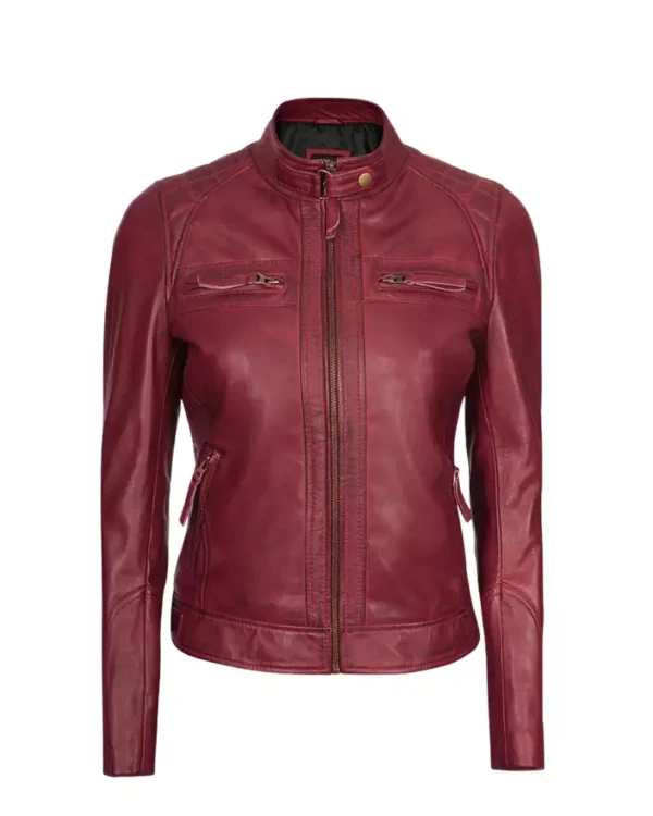 Womens maroon biker jacket