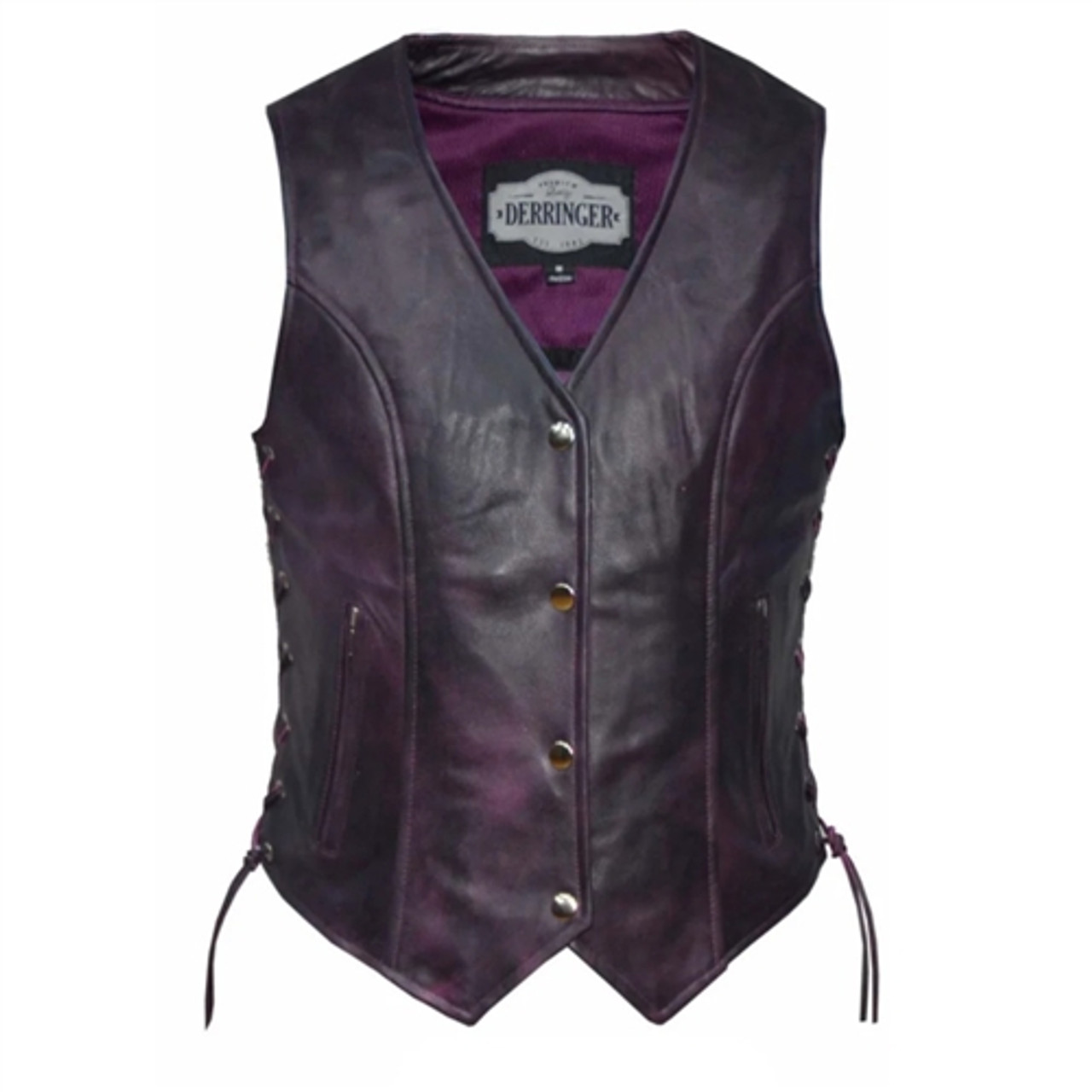 Purple Leather Biker Vest for Ladies with Side Lace