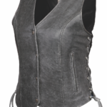 Womens Soft Gray Leather Vest with Side Lace Detail