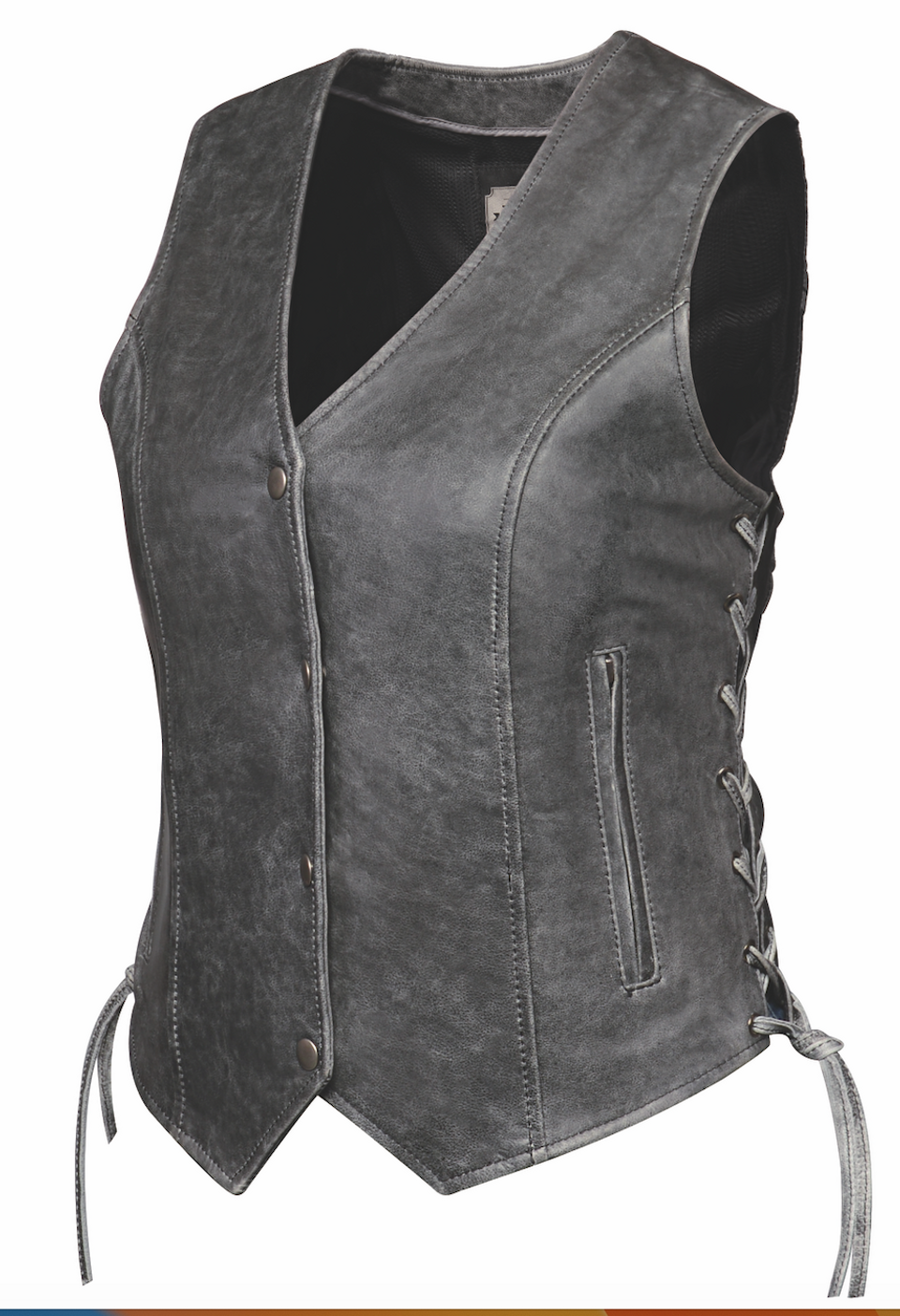 Womens Soft Gray Leather Vest with Side Lace Detail