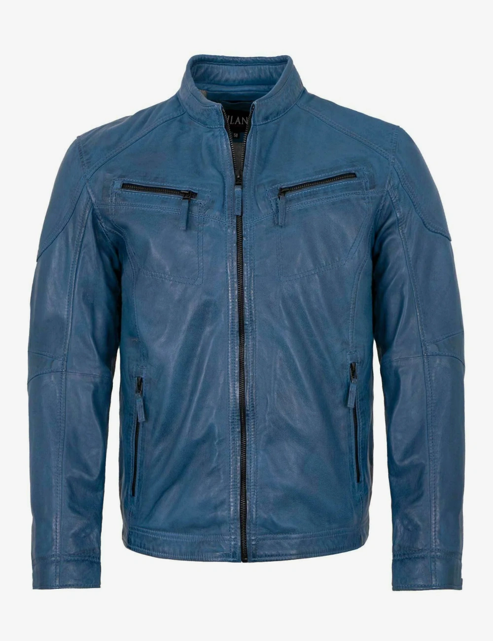 Mens Horizon Leather Blue Cafe Racer Jacket