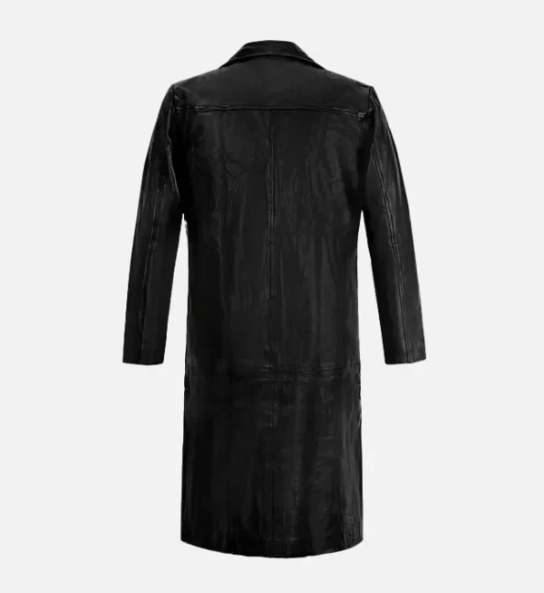Mens Classic Black Leather Long Coat