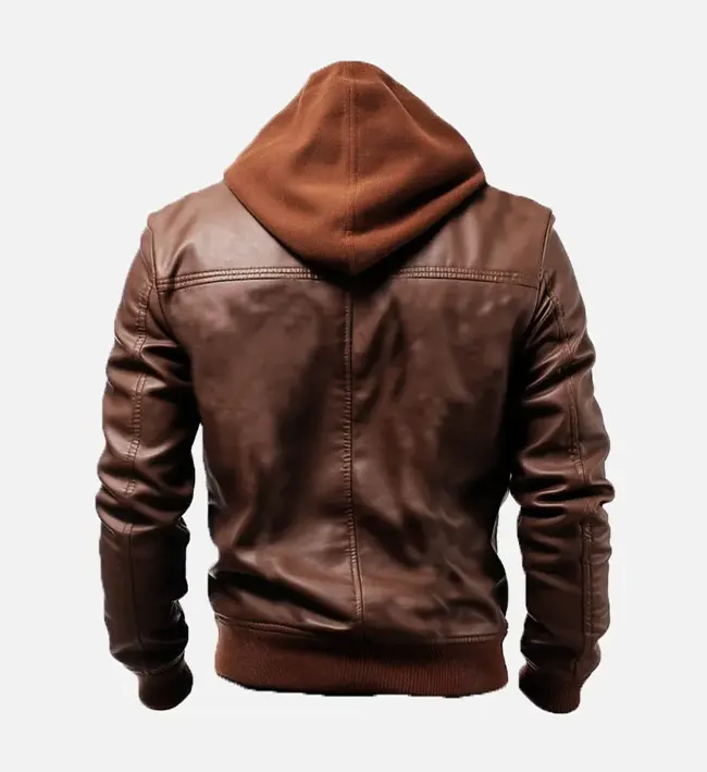 Ethan Brown Hooded Leather Jacket For Mens