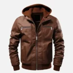 Ethan Brown Hooded Leather Jacket For Mens