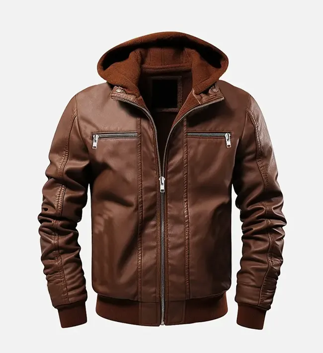 Ethan Brown Hooded Leather Jacket For Mens