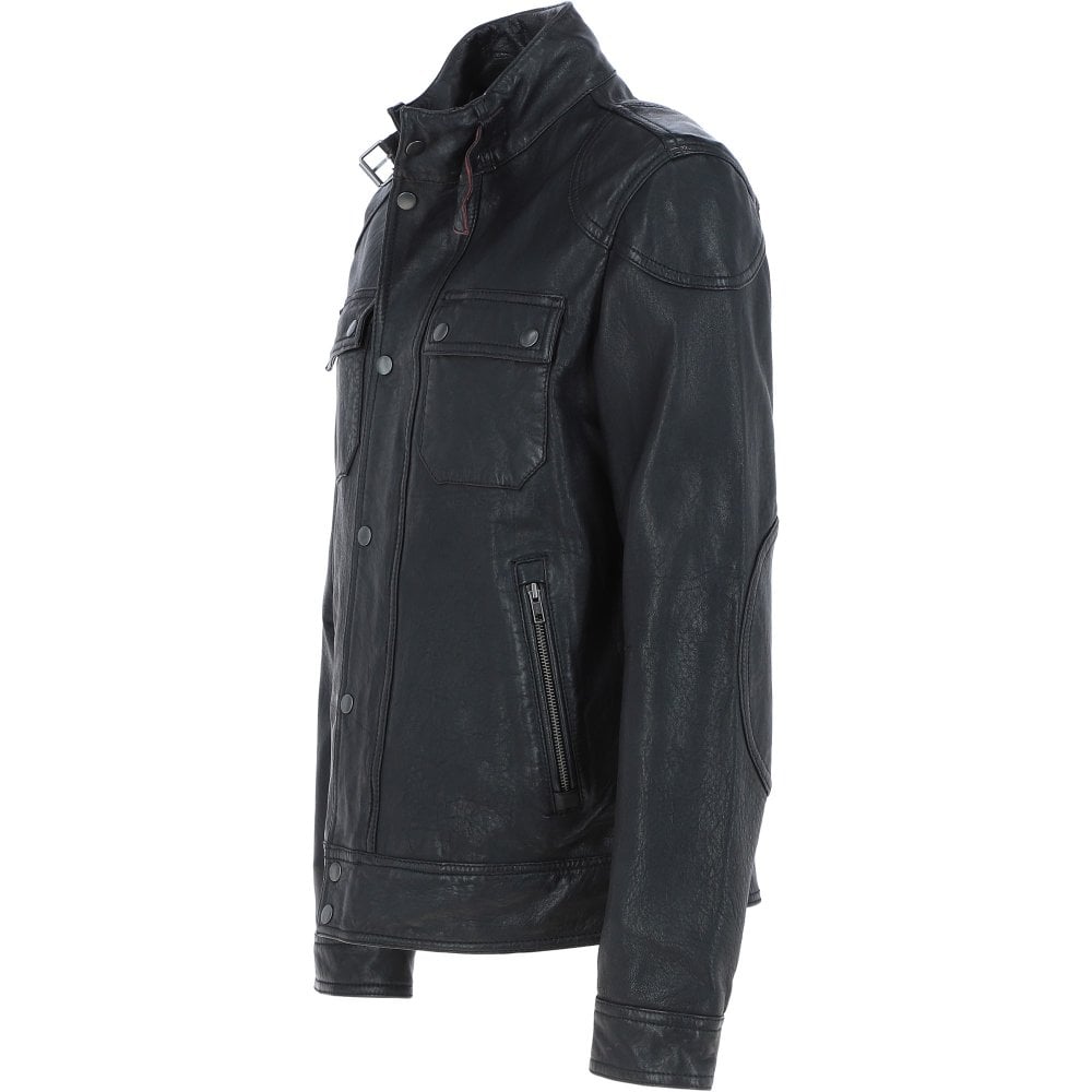 Mens Genuine Cow Leather Moto Jacket – Black Edition