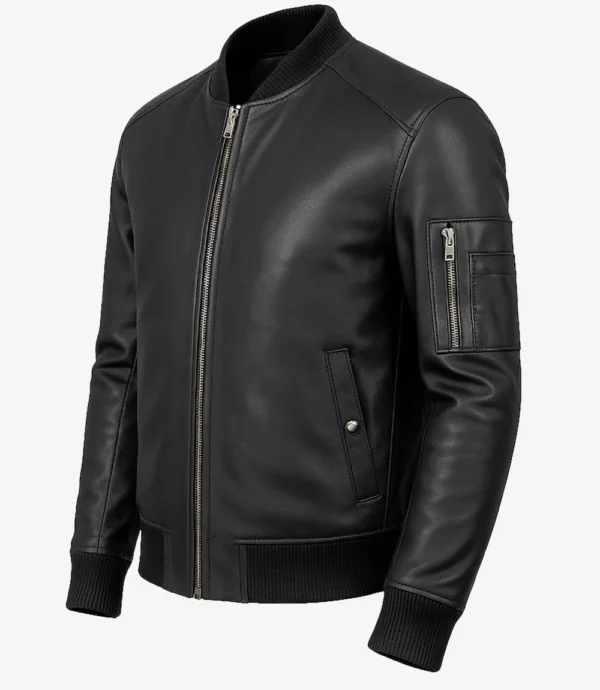 Men Bryan Black Lambskin Leather Bomber Jacket