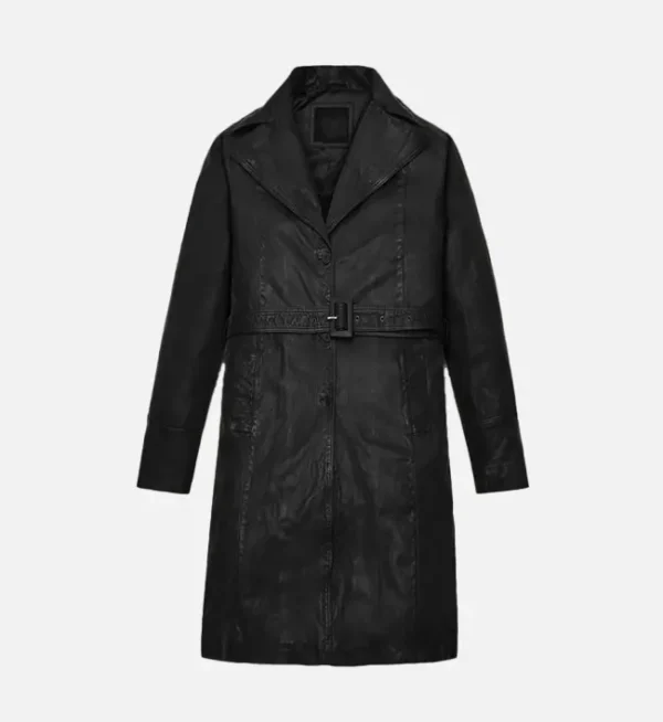 Womens Black Leather Long Coat