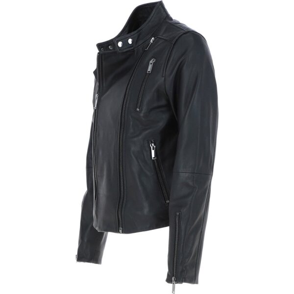 Black leather zip-up motorcycle jacket