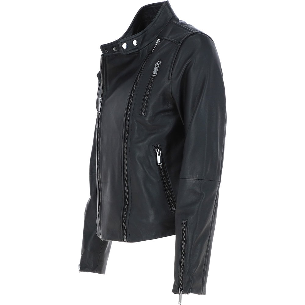 Mens Side Zip Biker Jacket in Black Leather