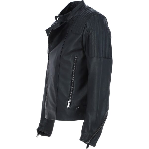 Black motorcycle jacket with zipper