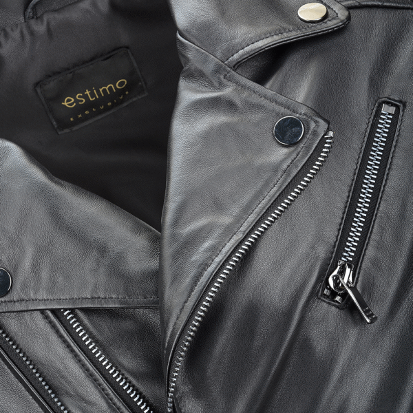 Black ribbed leather biker jacket