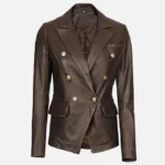 Womens Vintage Rub Off Brown Leather Blazer