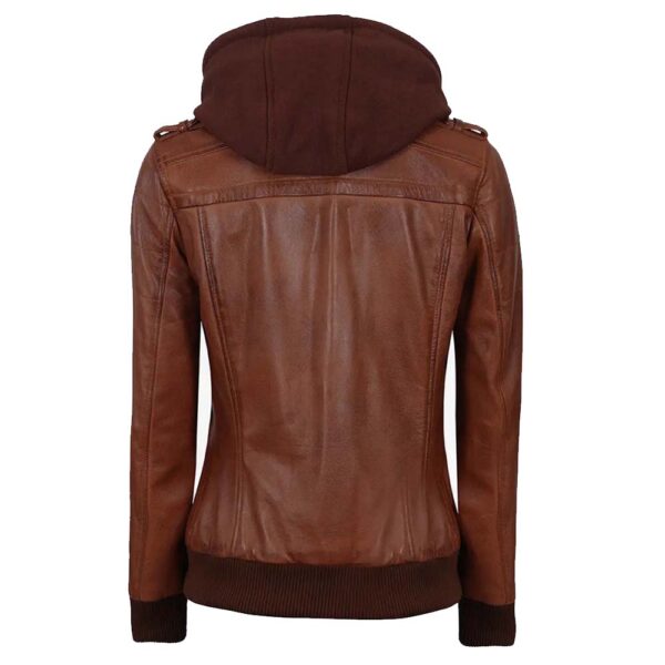 Brown leather bomber coat for women