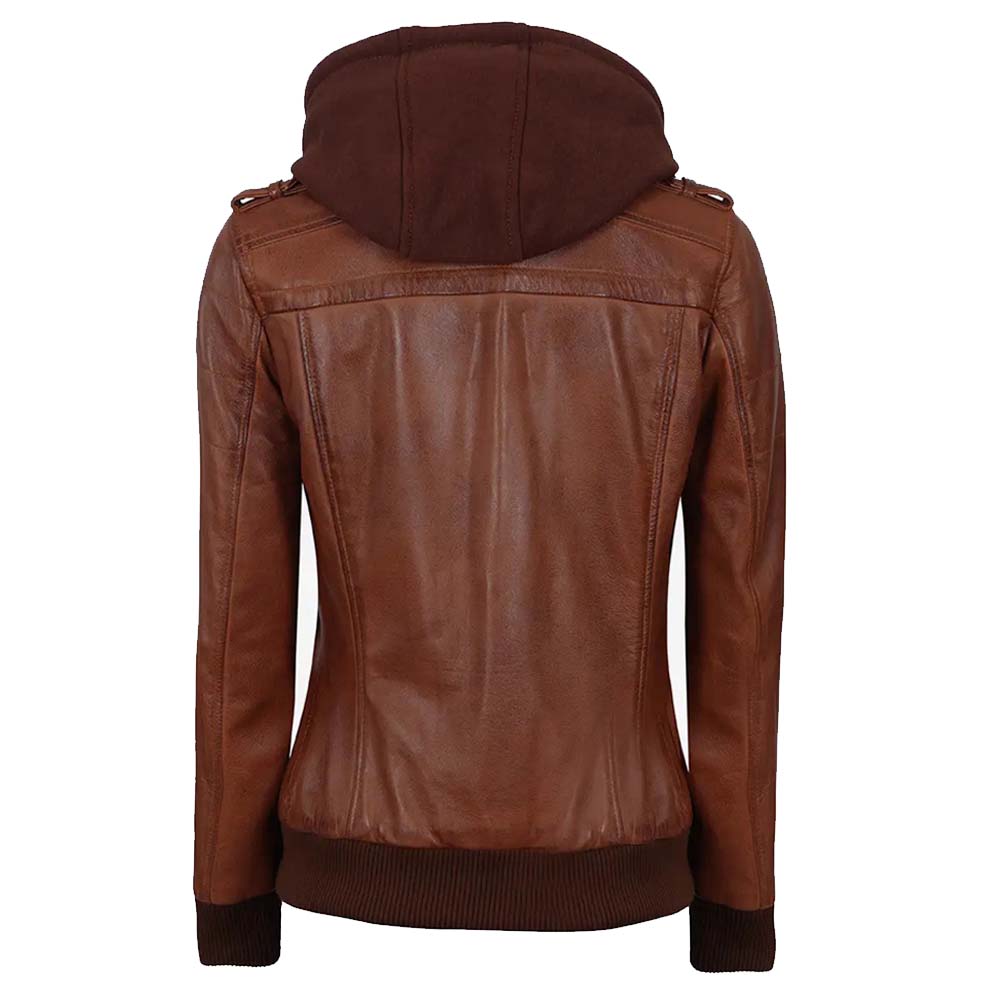 Brown leather bomber jacket For Women