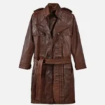Modern Womens Leather Long Coat – Spanish Brown Finish