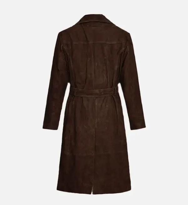 Brown suede leather trench coat women