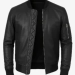 Men Bryan Black Lambskin Leather Bomber Jacket