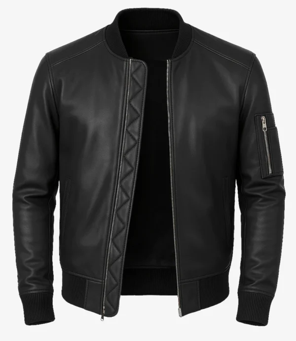 Men Bryan Black Lambskin Leather Bomber Jacket