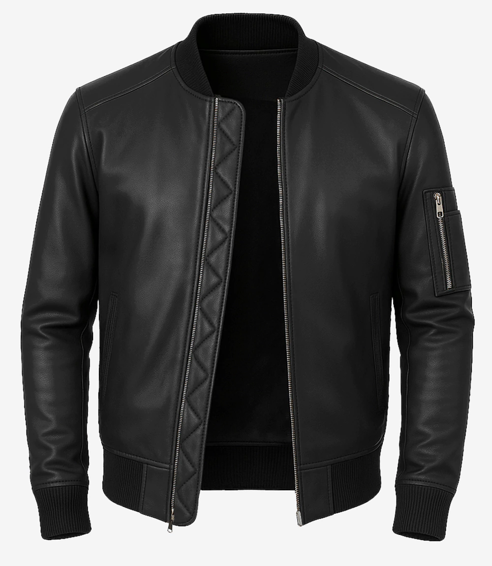 Men Bryan Black Lambskin Leather Bomber Jacket