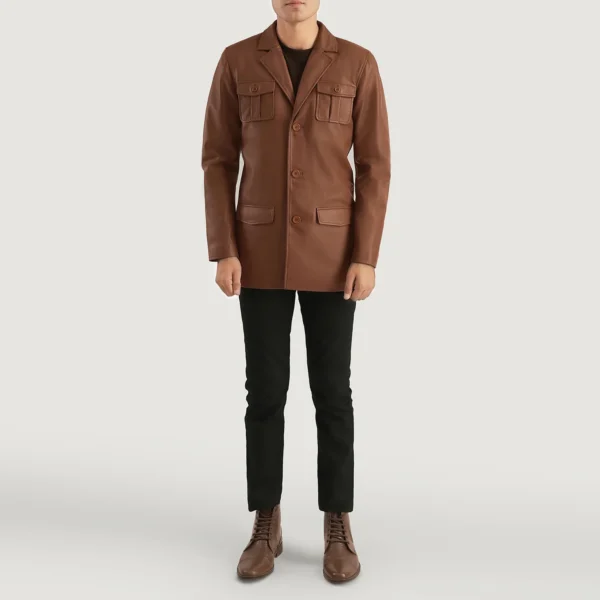 Men Ray Cutler Brown Leather Blazer