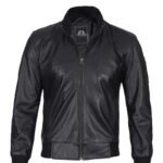 Men Black Leather Bomber Jacket