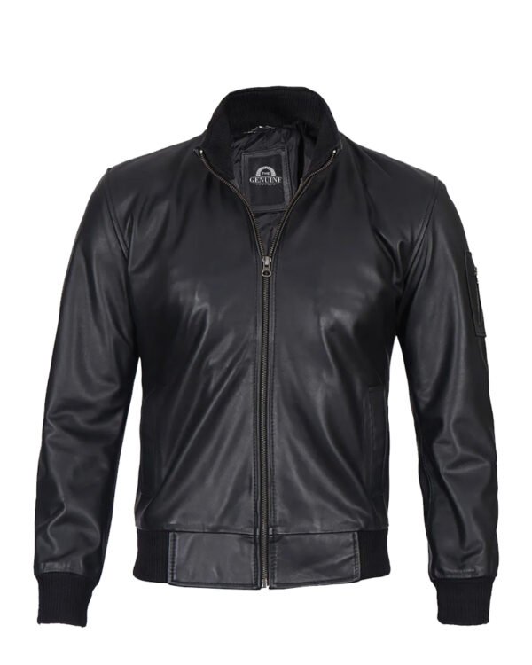 Men Black Leather Bomber Jacket
