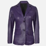 Classic Womens Two Button Purple Leather Blazer
