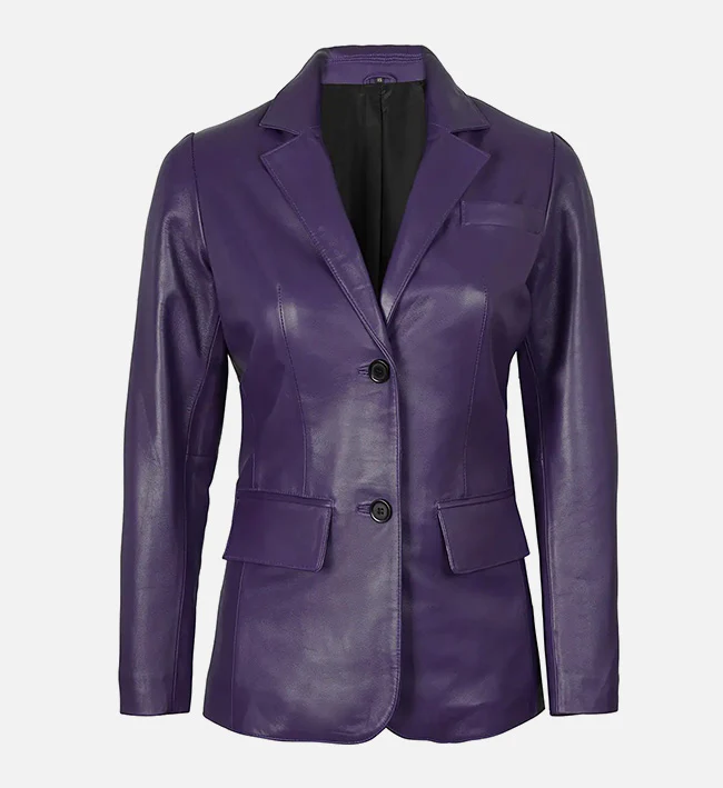 Classic Womens Two Button Purple Leather Blazer