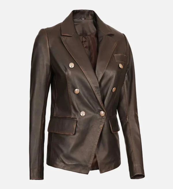 Classic vintage brown leather blazer women
