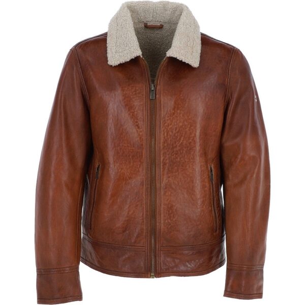Mens Cognac Leather Jacket with Teddy Lining