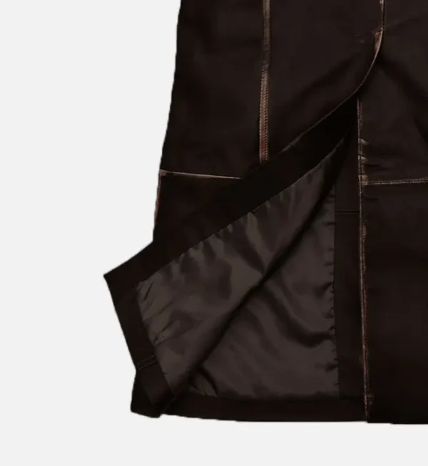 Dark brown rubbed leather coat women