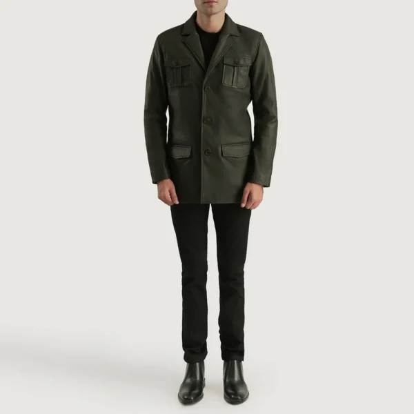 Men Ray Cutler Green Leather Blazer