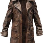 Classic Vintage Brown Distressed Leather Duster Coat for Men