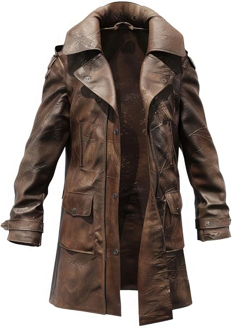 Classic Vintage Brown Distressed Leather Duster Coat for Men