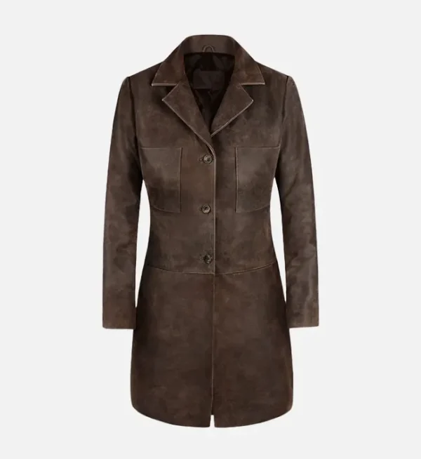 Womens Distressed Brown Leather Coat