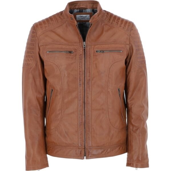 Mens Moto Jacket in Durable Tan Leather