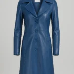 Womens Blue Leather Coat
