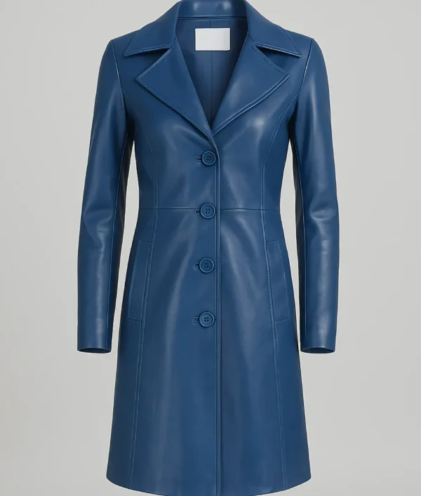 Womens Blue Leather Coat