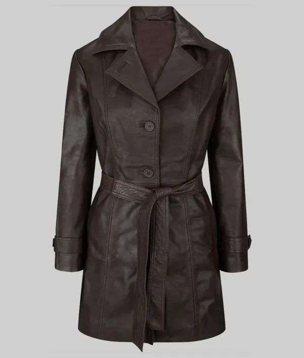 Womens Chocolate Brown Leather Coat