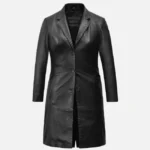 Stylish Long Black Leather Coat for Women