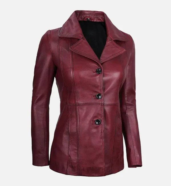 Elegant maroon leather jacket for women