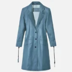 Sleek Womens Sapphire Blue Leather Coat