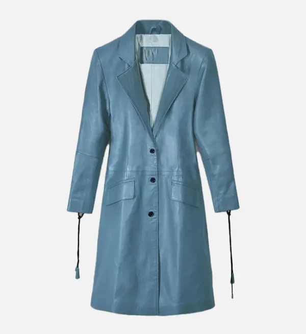 Sleek Womens Sapphire Blue Leather Coat