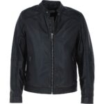 Mens Studded Collar Leather Biker Jacket in Black
