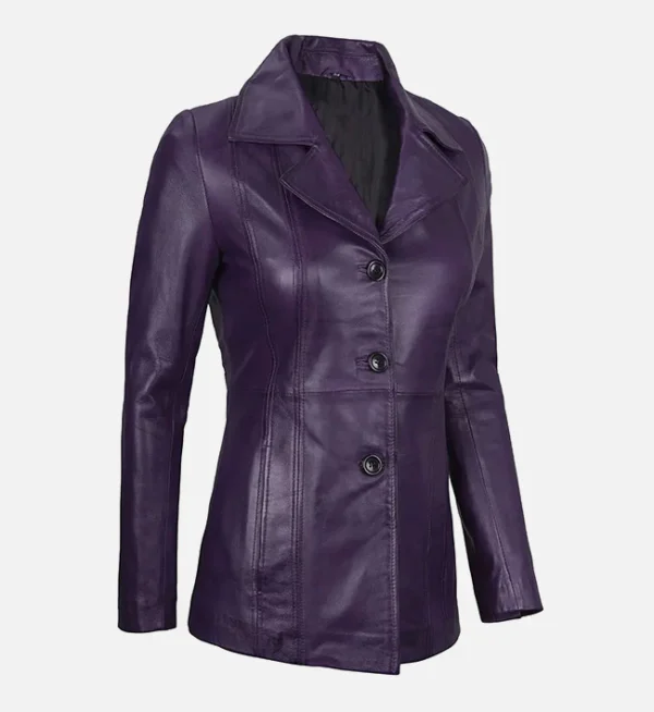 Genuine leather purple blazer women