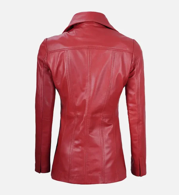 Genuine red leather blazer women