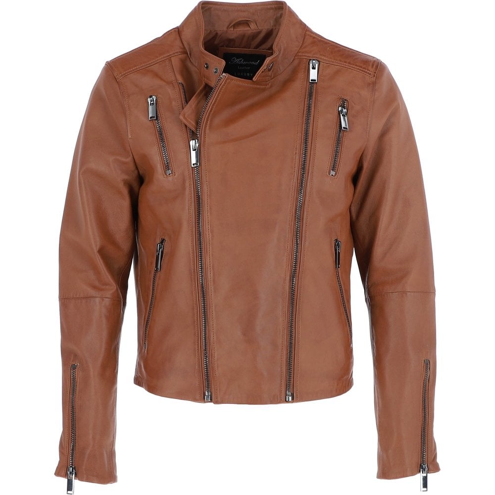 Mens Side Zip Biker Jacket in Tan Leather
