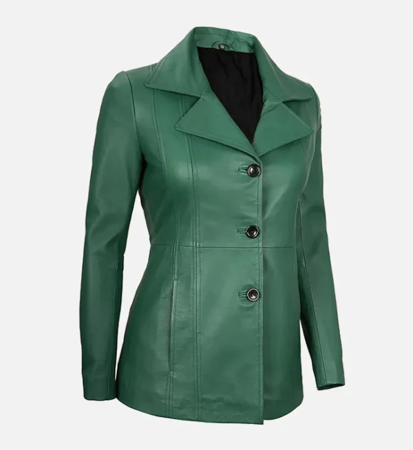 Green leather jacket blazer women