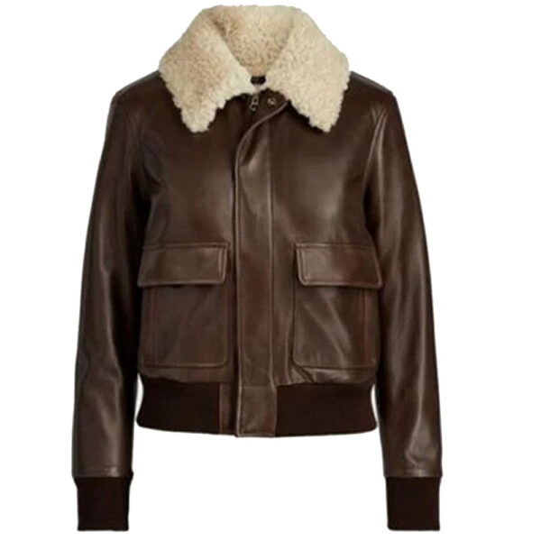 Stylish Womens Brown Bomber Leather Jacket